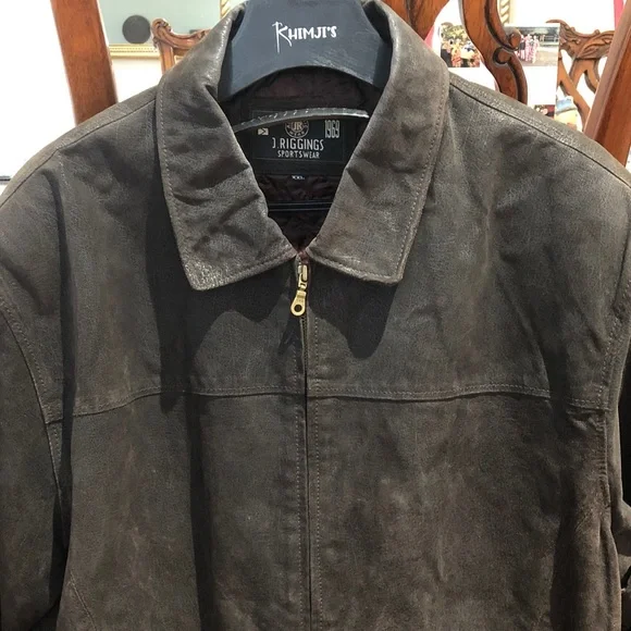 J. Riggings Men's Genuine Leather Racer Jacket XXL Espresso - Preloved Condition